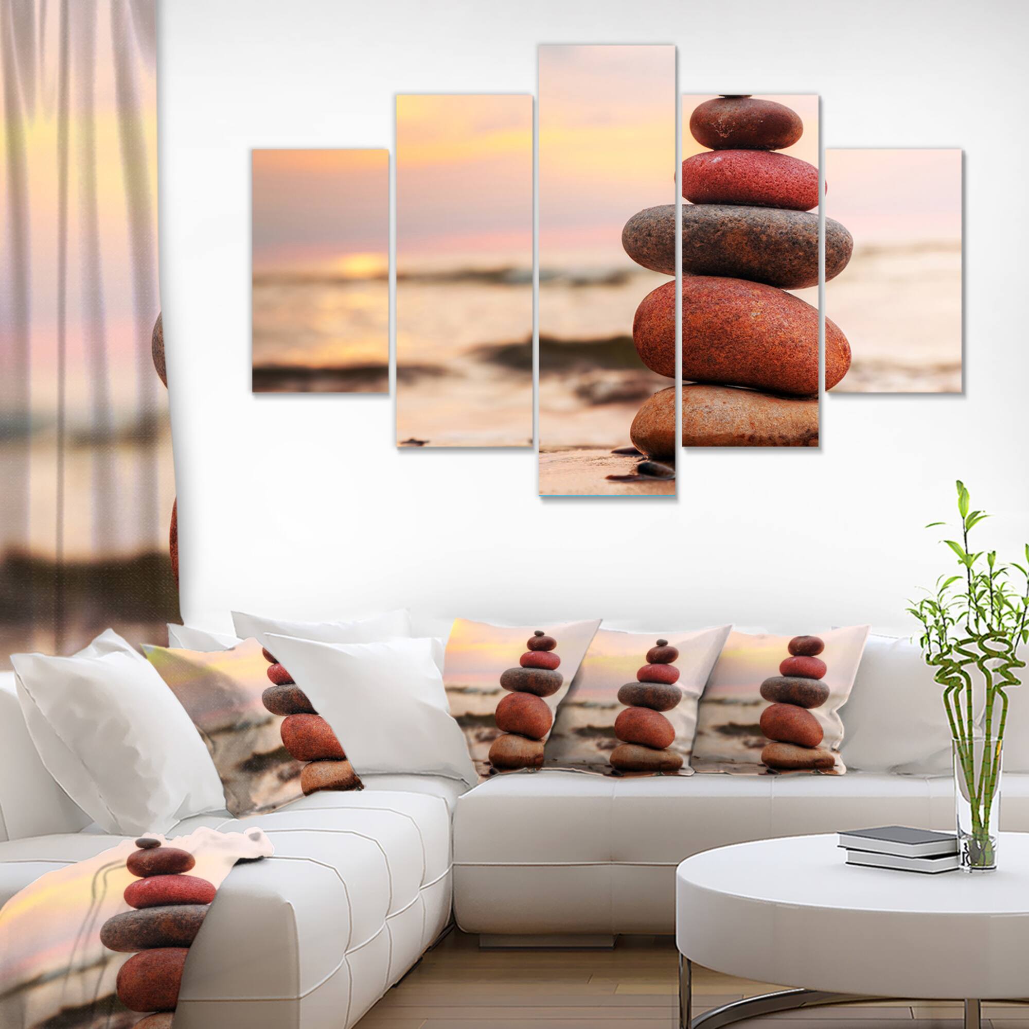 Designart - Stones Pyramid on Sand Symbolizing Zen